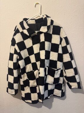 Black & White Checkered Sherpa Jacket